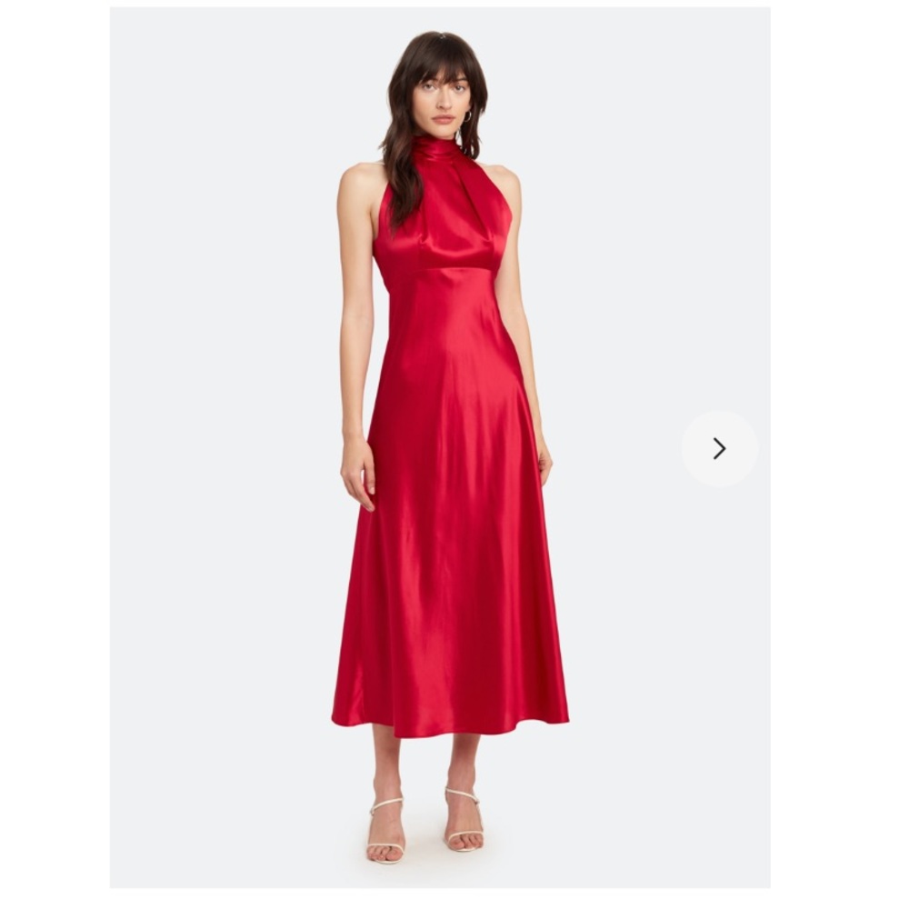 SALONI Red Midi Silk Halter dress